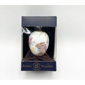 REUTTER Porzellan Rabbit Bunny Chick Porcelain Egg Ornament Easter Vintage 3.5"